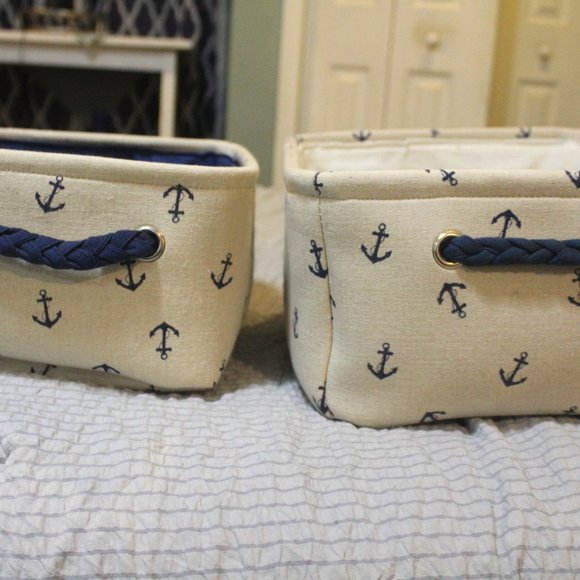 Nautical Fabric Small Anchor Theme Storage Baskets - Picture 2 of 12